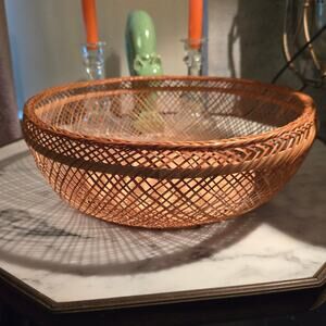 Vintage Asian Bamboo Morikago Basket Boho Organic Modern Catchall Wall Decor